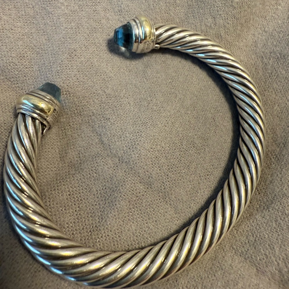 David Yurman Steling Silver Bracelet with Blue Stones - Picture 8 of 10